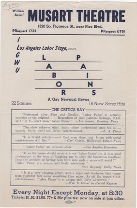 Item #206939 ILGWU Los Angeles Labor Stage, Presents: Labor Pains; A Gay Newsical Revue. Workers'...