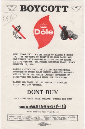 Item #206945 Boycott Dole; . . Labor Movement, Farm Workers