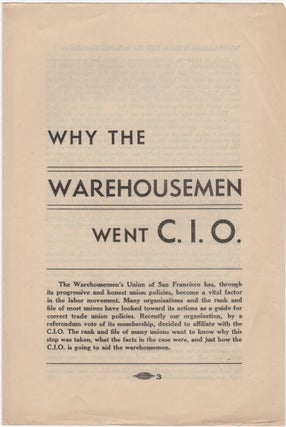 Item #206949 Why the Warehousemen Went C.I.O. Labor Movement, CIO