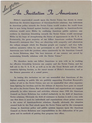 Item #207146 An Invitation to Americans. Soviet Union