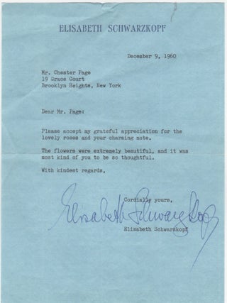 Item #207804 Typed letter signed; "Elisabeth Schwarzkopf" Elisabeth Schwarzkopf