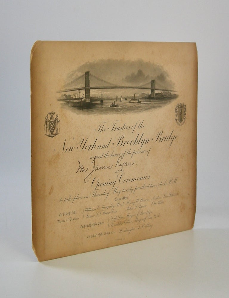 Item #207830 Engraved invitation to the opening of the Brooklyn Bridge. Brooklyn Bridge.